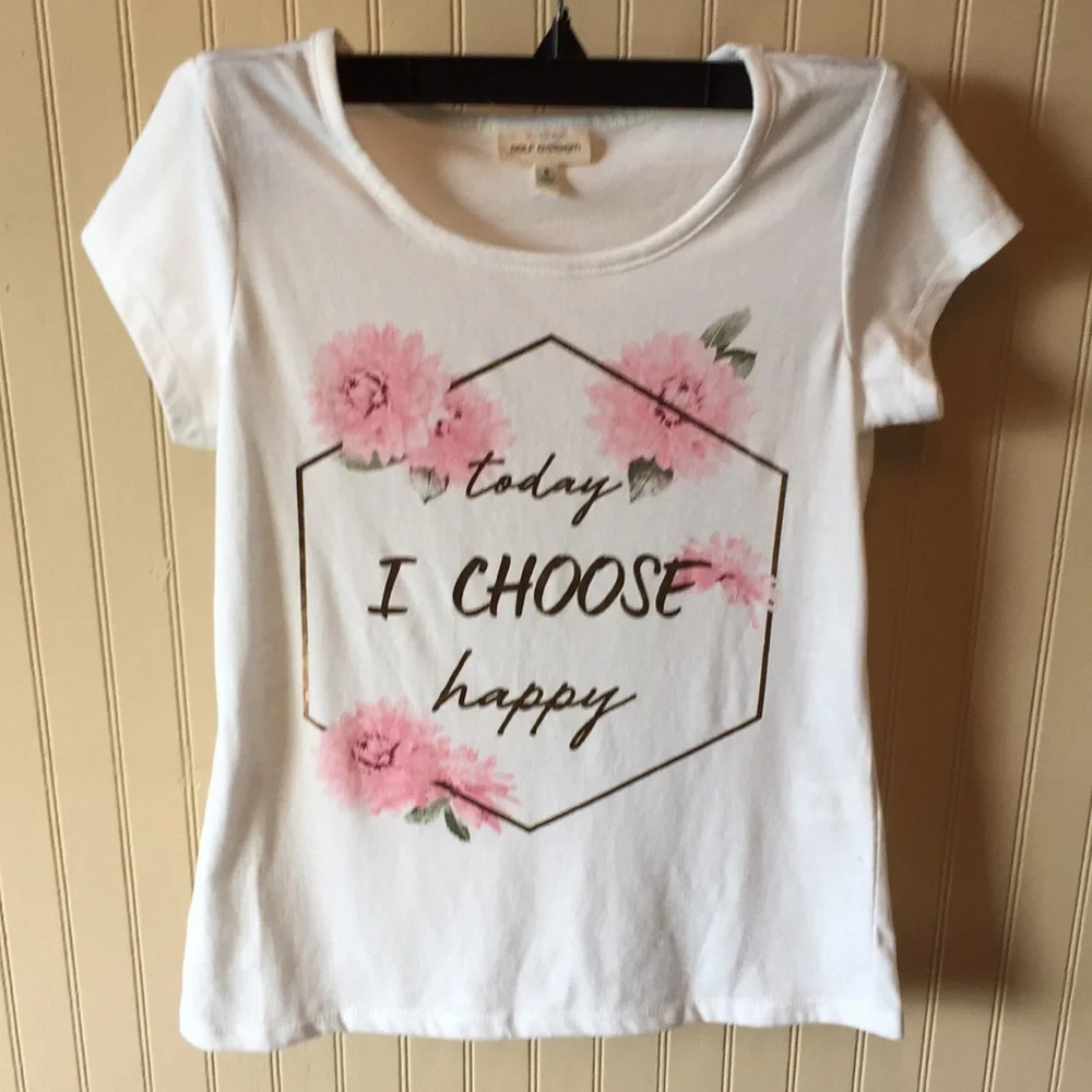 Self‎ esteem T-shirt small white with pink flowers size small